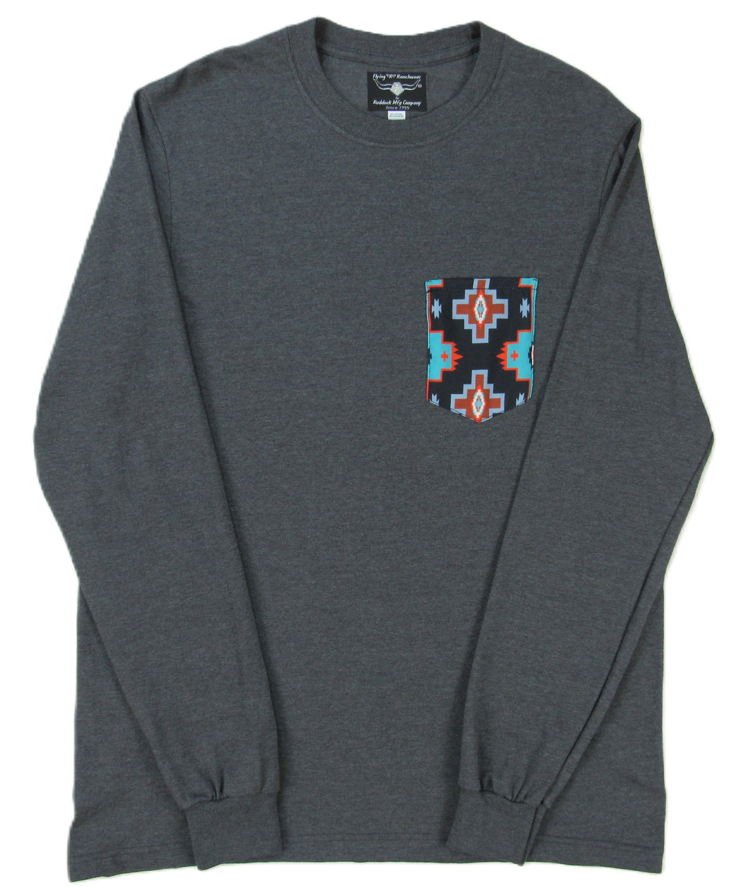 Gray Heather with Southwest Print - Long Sleeve - Pocket T-shirt - Made in USA