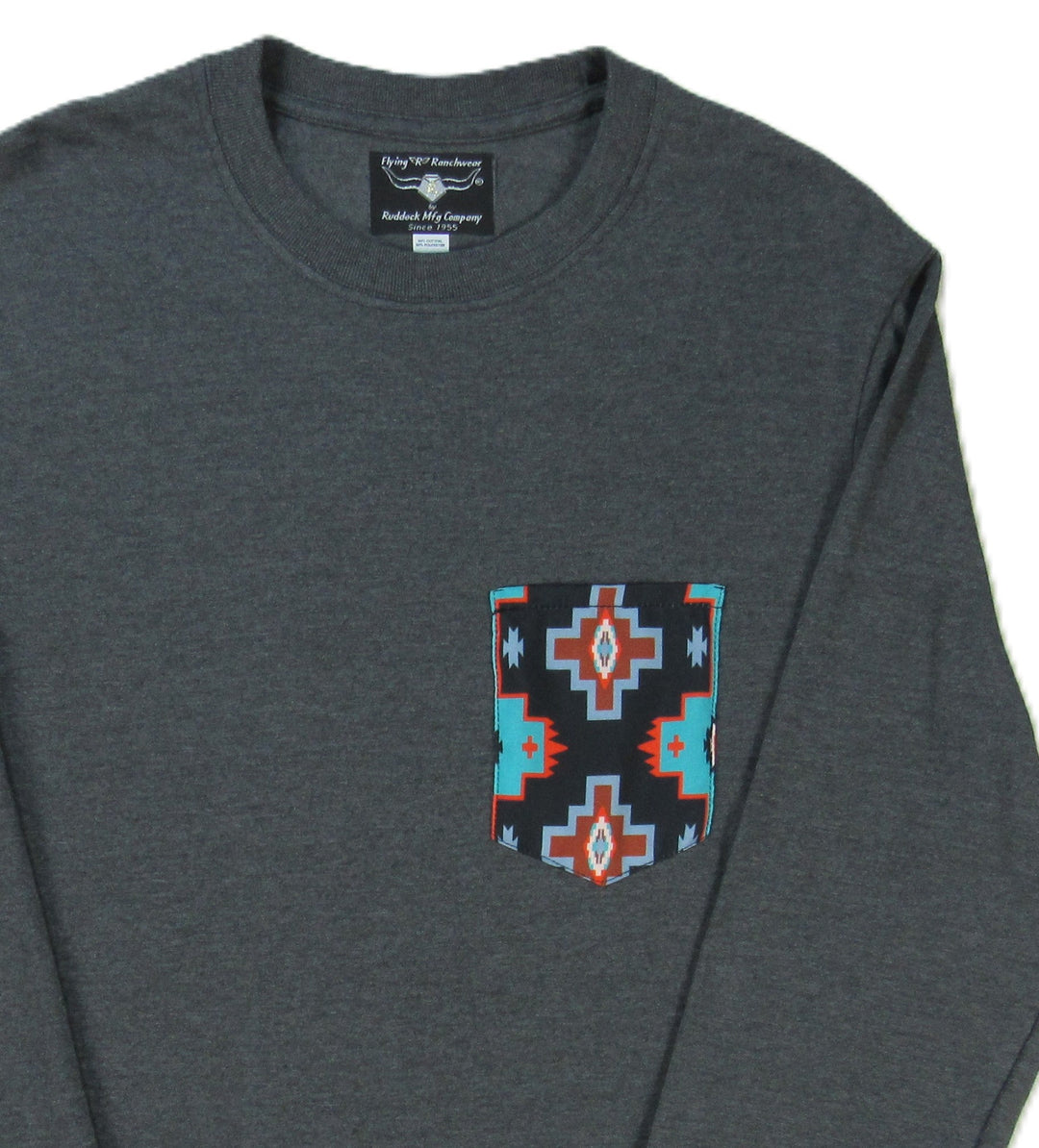 Gray Heather with Southwest Print - Long Sleeve - Pocket T-shirt - Made in USA