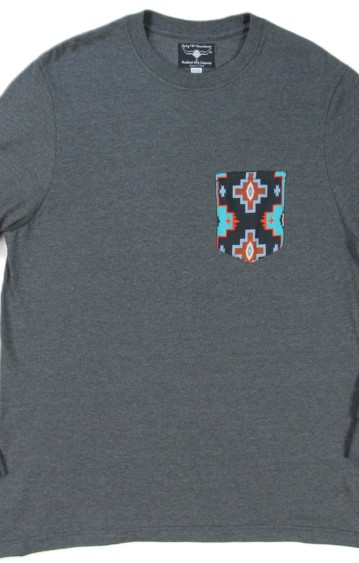 Gray Heather with Southwest Print - Long Sleeve - Pocket T-shirt - Made in USA