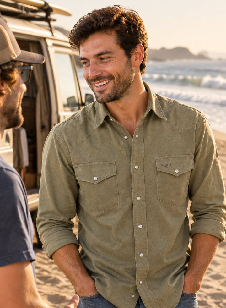 Professional Twill Solid - Khaki - Long Sleeve - Snaps - Classic Fit