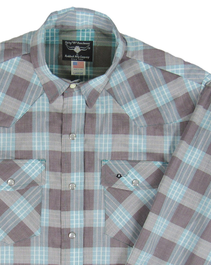 Feather Plaids - Brown & Turquoise - Long Sleeve