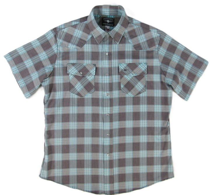 Feather Plaids - Brown & Turquoise - Short Sleeve - NEW FIT