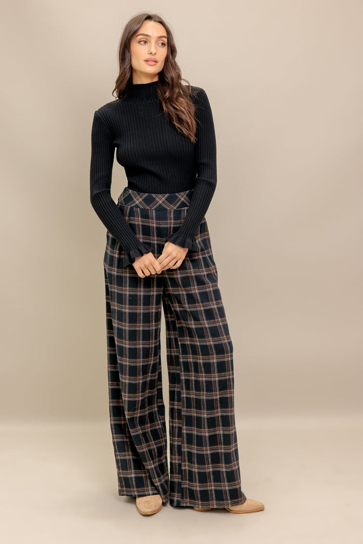LATTE SUNDAY WOVEN PLAID PANTS