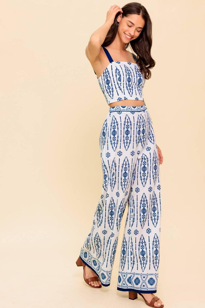 MODERN APPROACH NAVY WOVEN TOP AND PANT SET