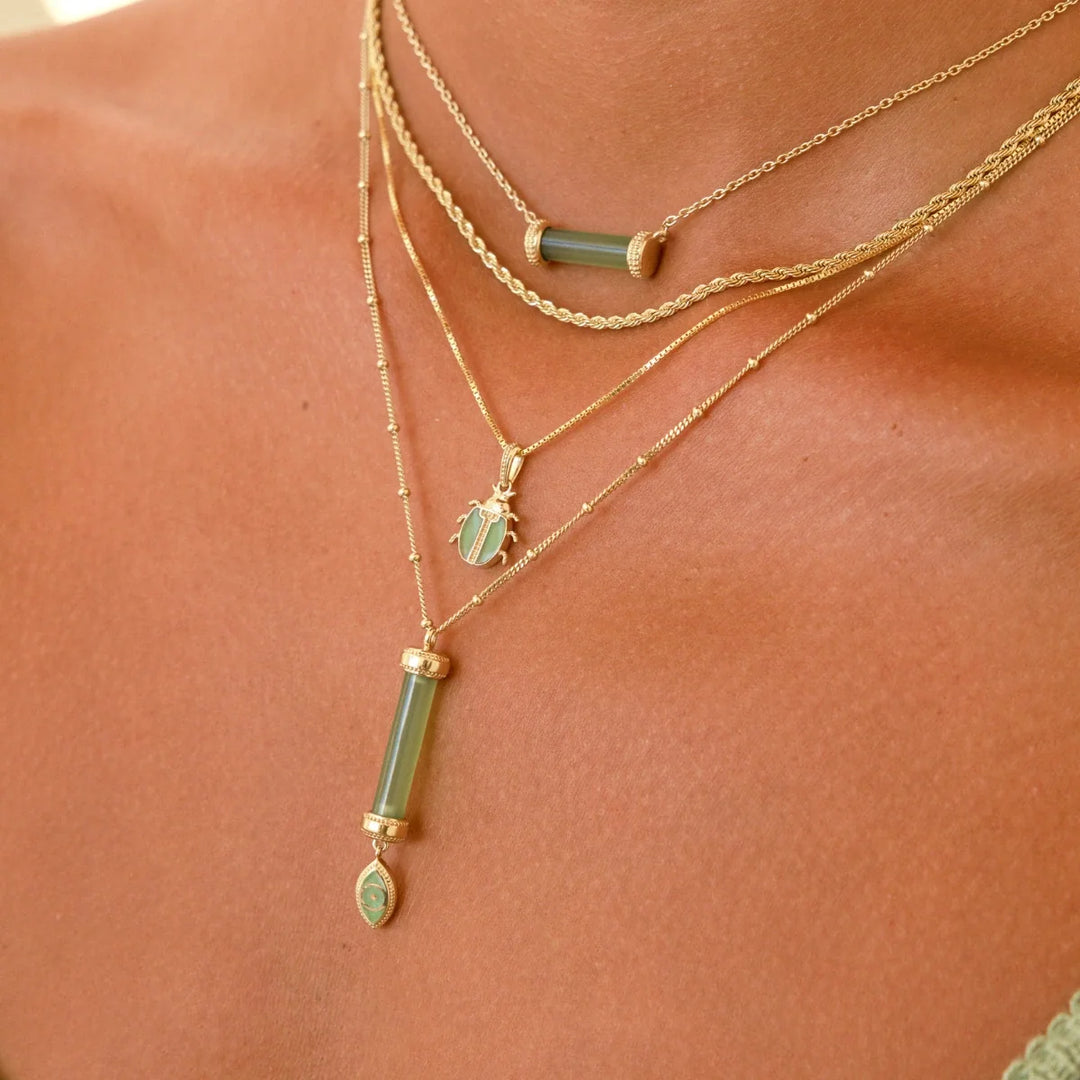 Harmonious Path Jade Inlay Gold Necklace