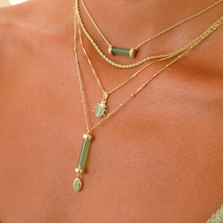 Harmonious Path Jade Inlay Gold Necklace