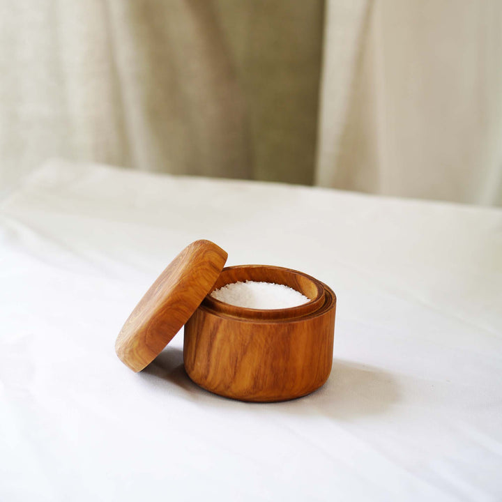Small Teak Wood Seasoning Bowl, Handturned and Handcarved in Indonesia