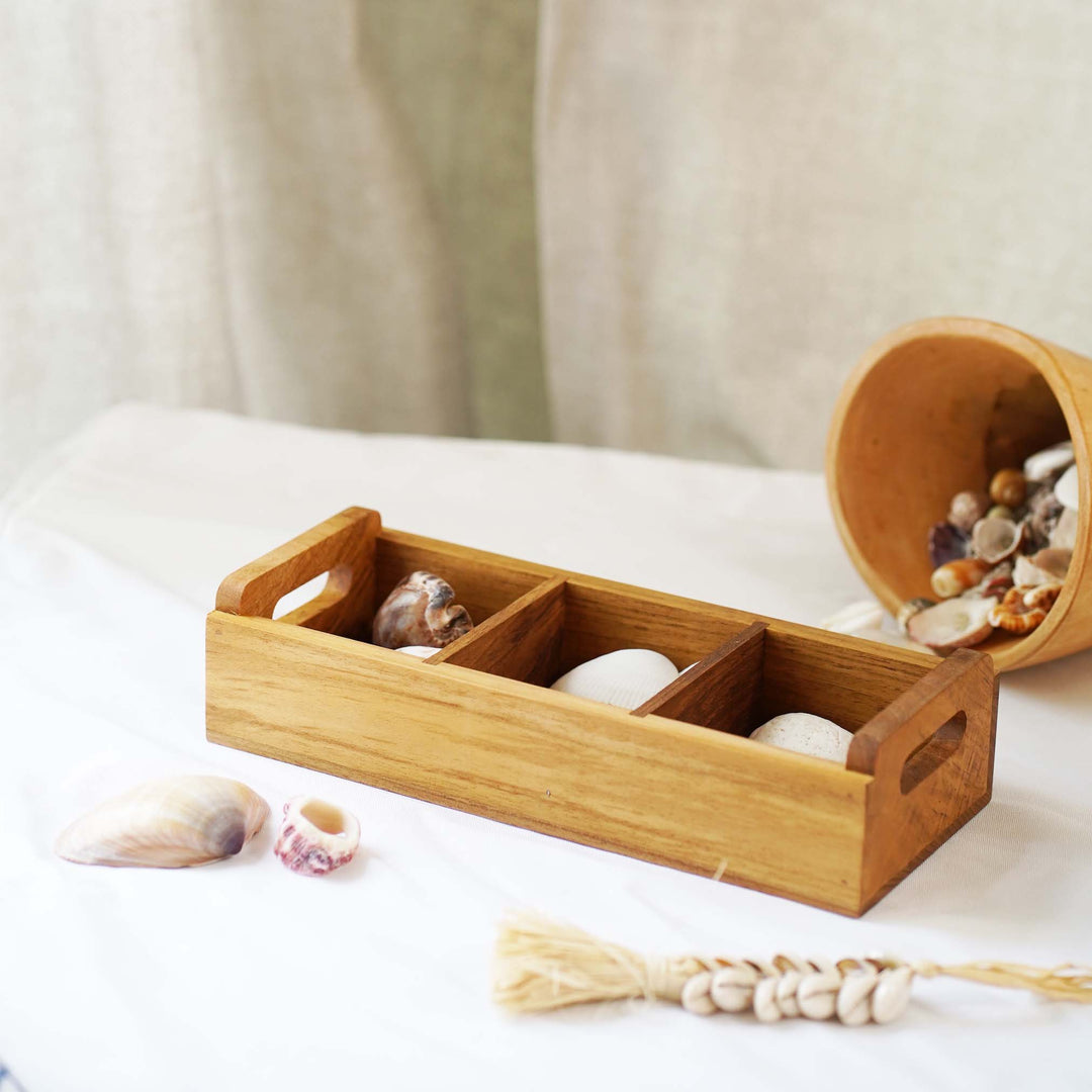 Teak Wood Rectangle Sugar Tray large