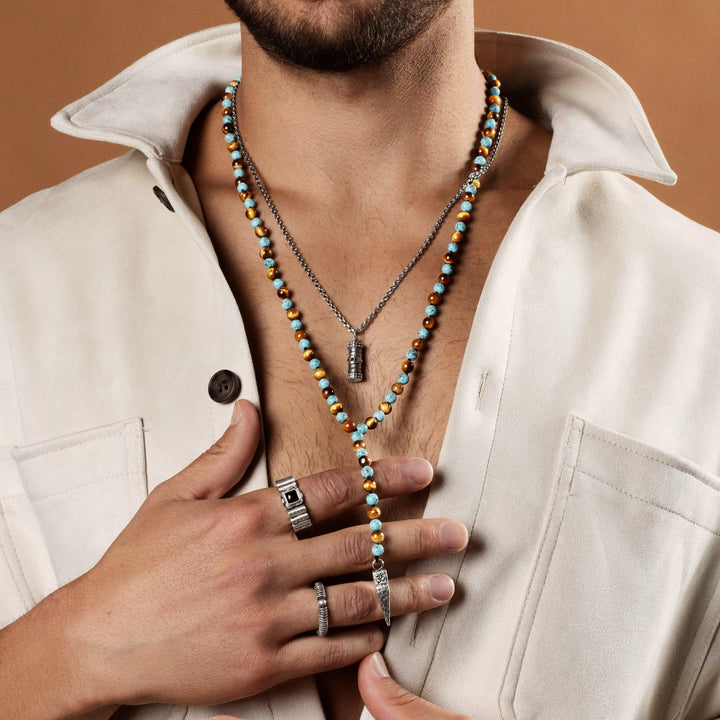 Sublime Tranquility 4 Symbol Tiger's Eye Turquoise Necklace