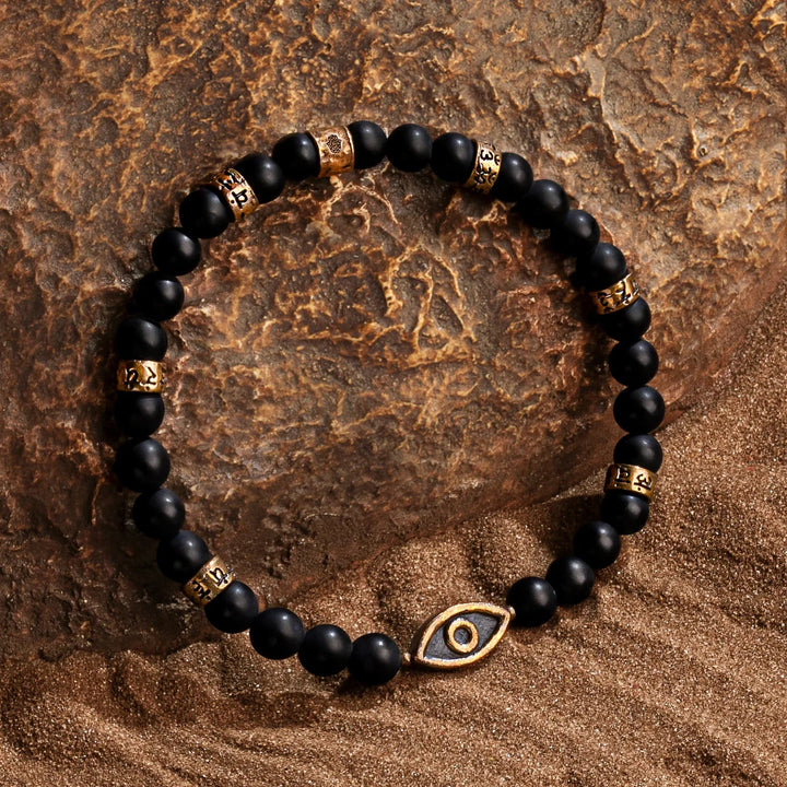Divine Calmness Evil Eye Mantra Matte Onyx Bracelet