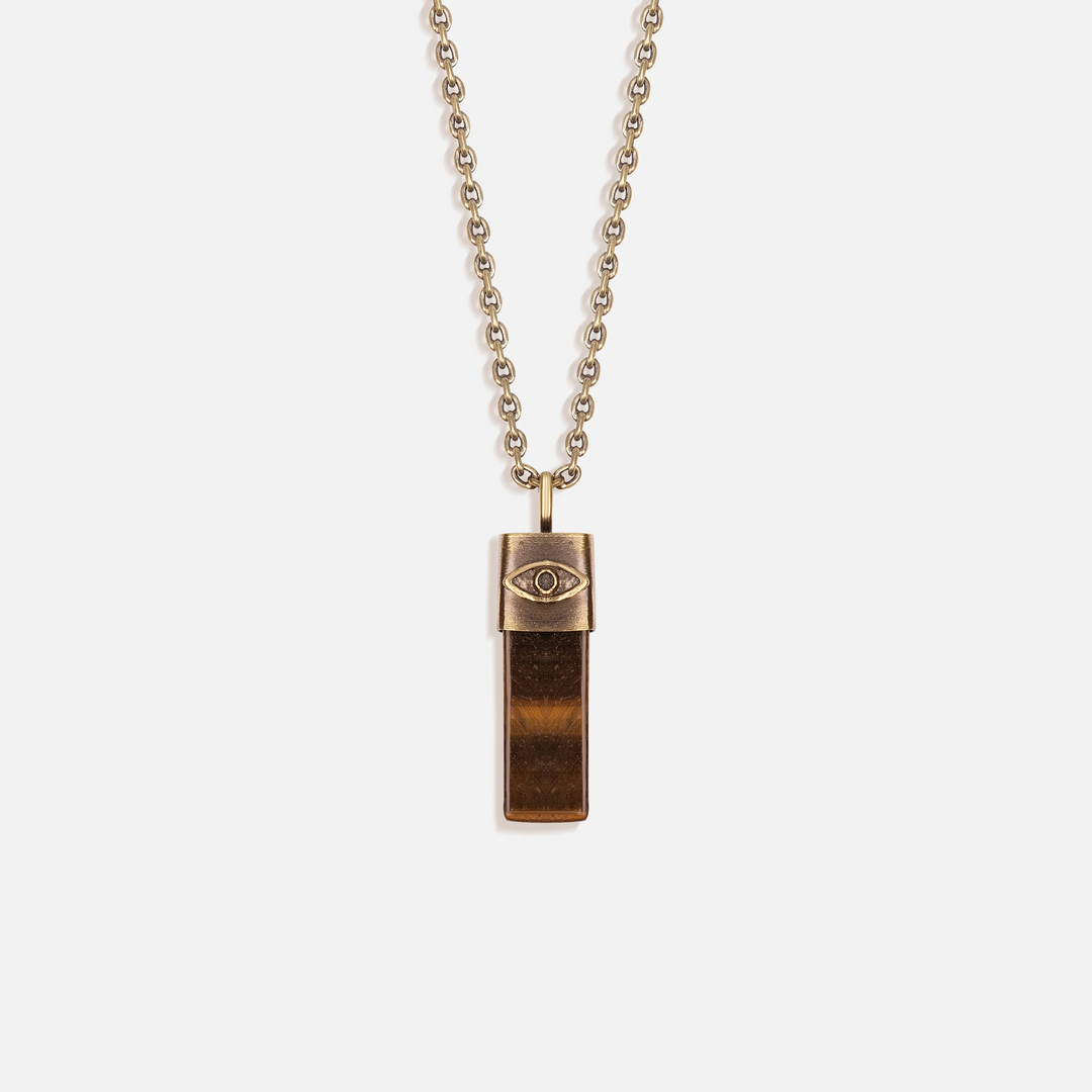 Outstanding Strength Tiger's Eye Evil Eye Slab Necklace