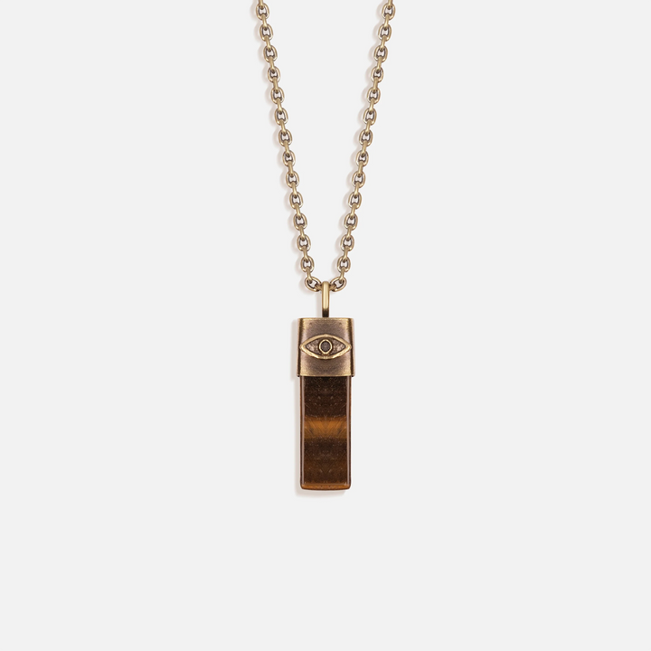 Outstanding Strength Tiger's Eye Evil Eye Slab Necklace