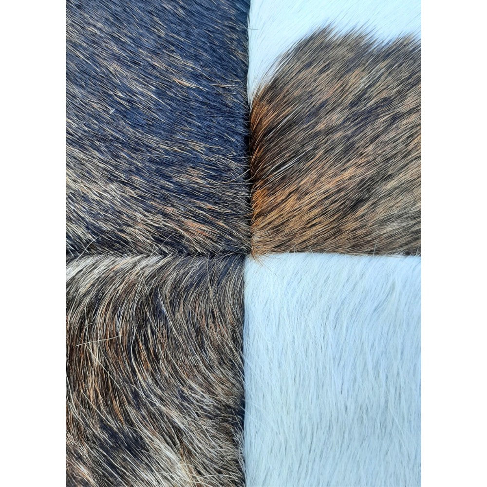 Rustic Cowhide Patchwork Pillow – Natural Hair-on-Hide, Double-Sided 16×16