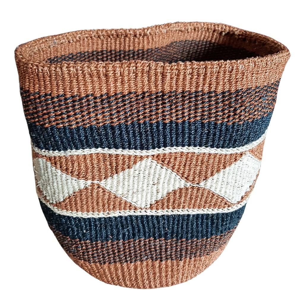 Black, Brown & White Striped Sisal Woven Decorative Plant Basket