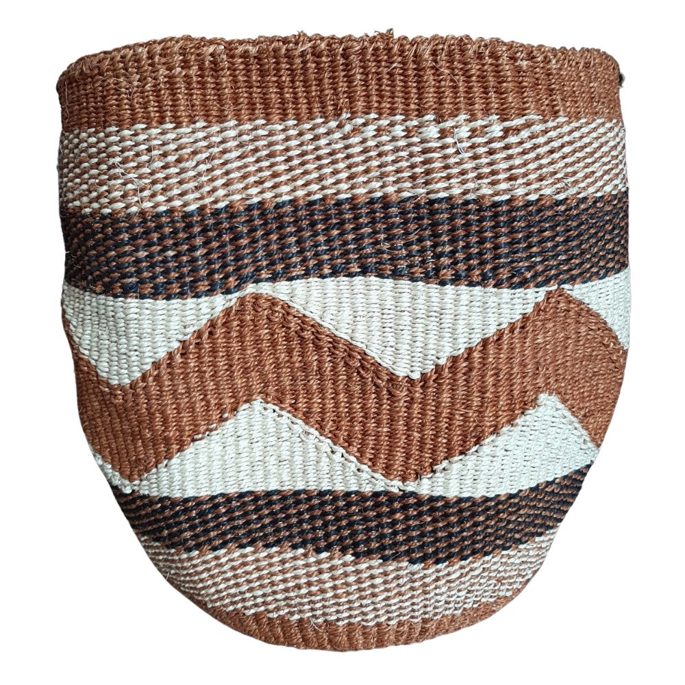 Black, Brown & White Striped Sisal Woven Decorative Plant Basket