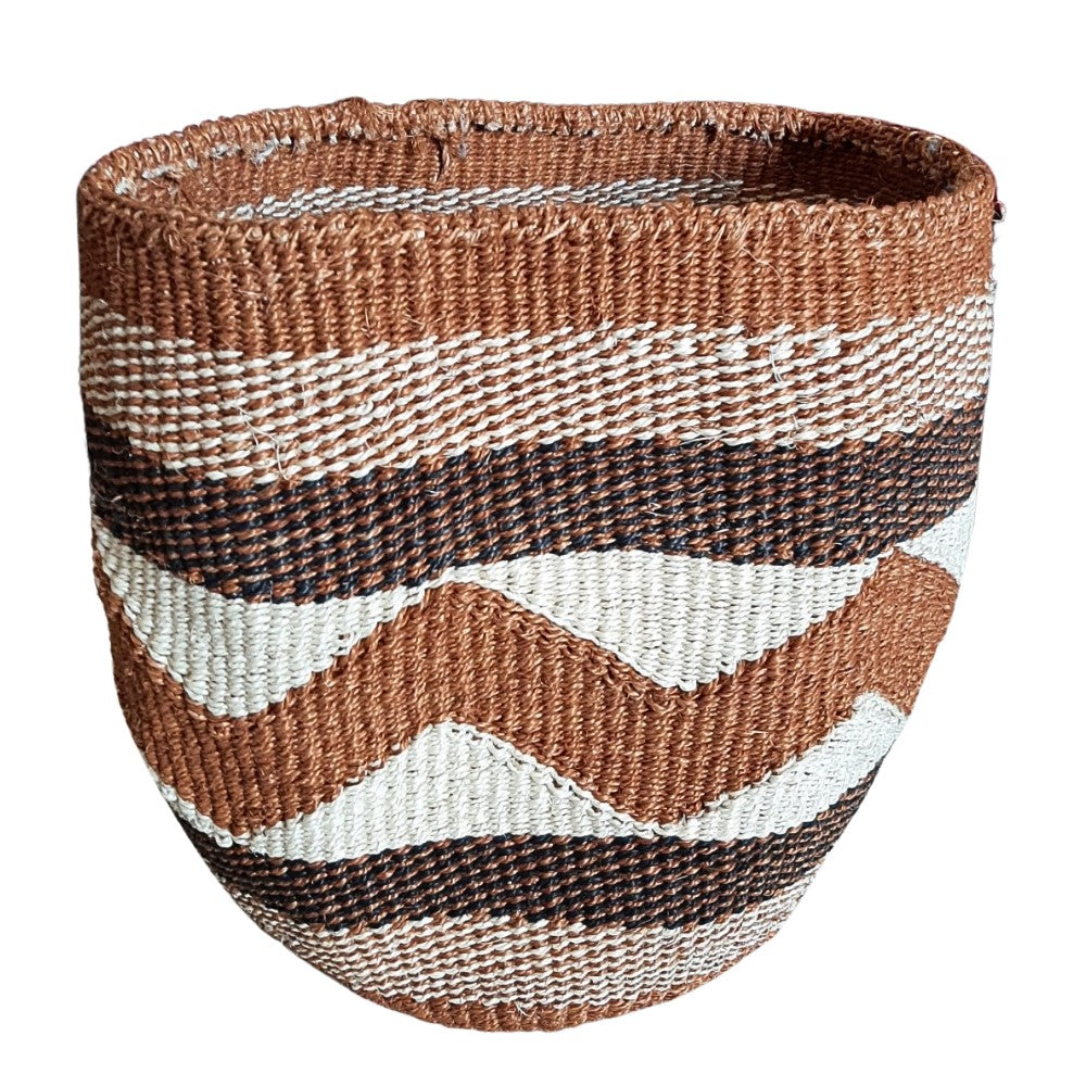 Black, Brown & White Striped Sisal Woven Decorative Plant Basket