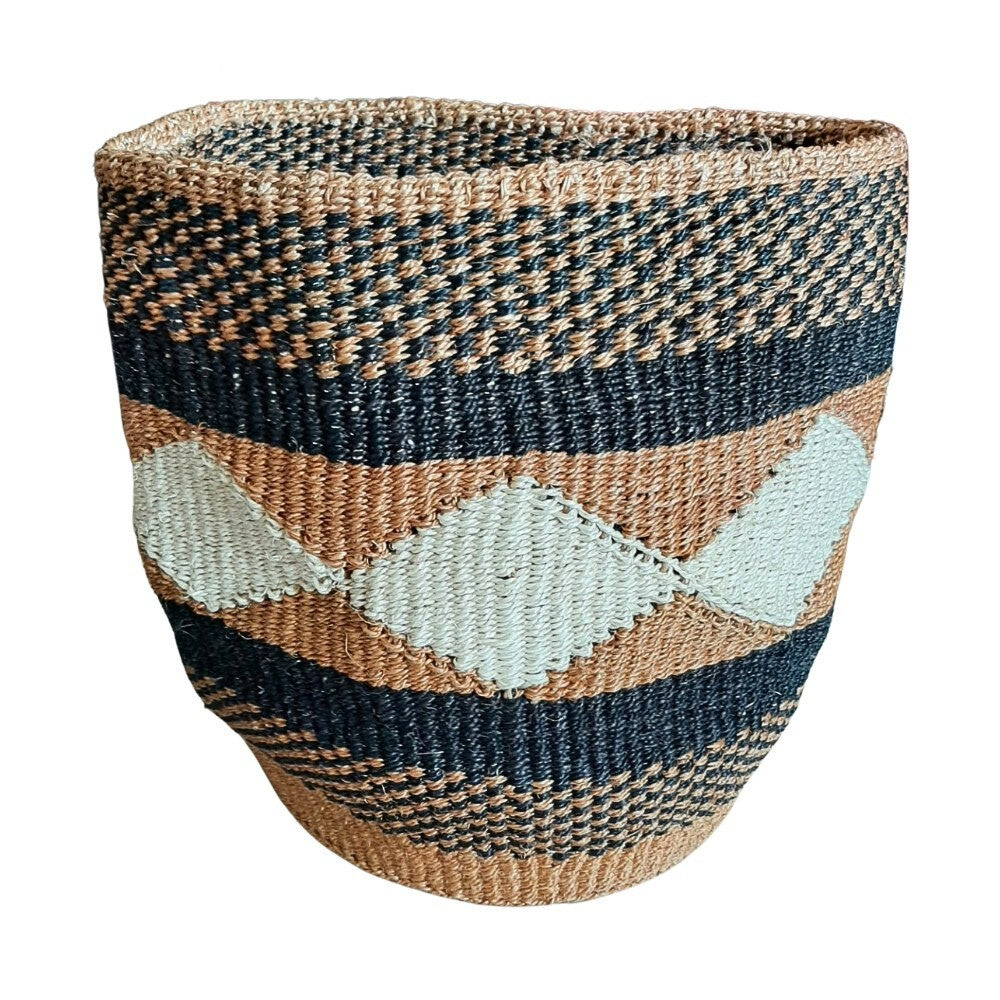 Black, Bronze & White Diamond Sisal Woven Decorative Plant Basket