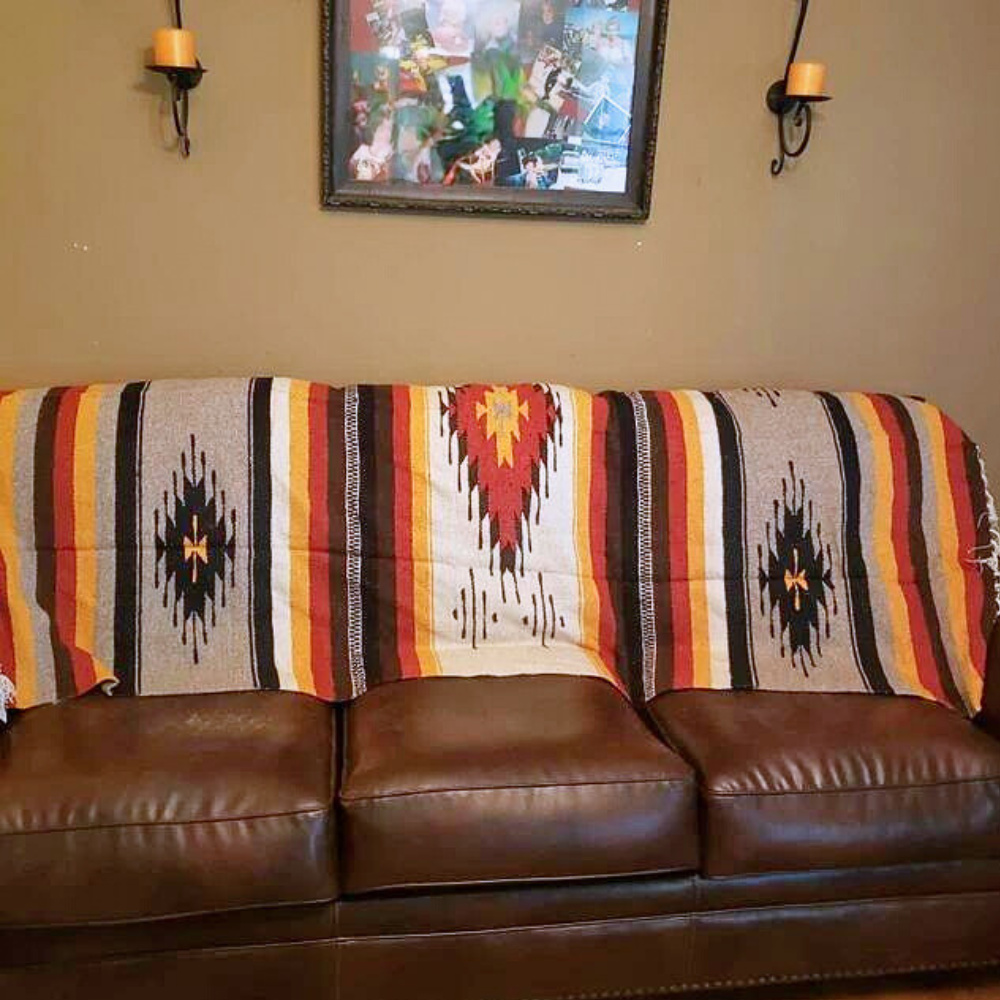 Aztec Mexican Blanket - Southwest White & Tan