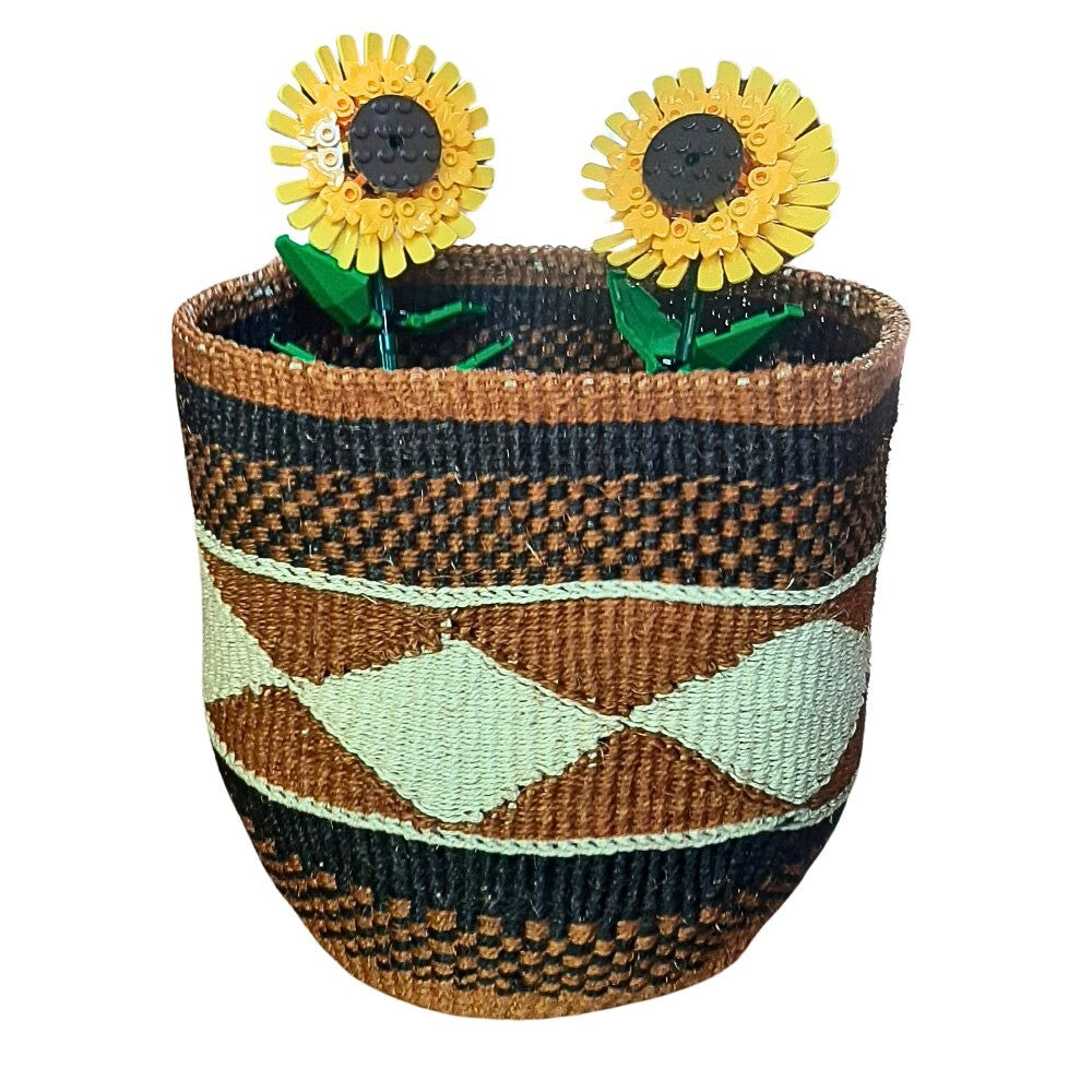 woven plant basket Multi-Colored Diamond Sisal Woven Decorative Plant Basket
