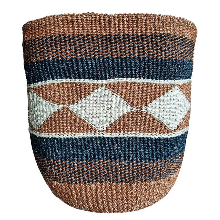 Black, Brown & White Striped Sisal Woven Decorative Plant Basket