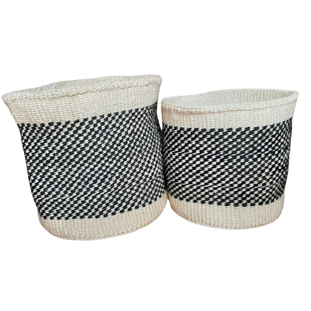 Black + White Checkered Sisal Woven Decorative Plant Baskets