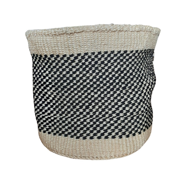 Black + White Checkered Sisal Woven Decorative Plant Baskets