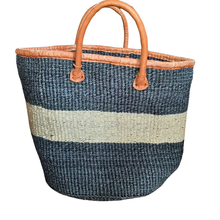 Blue + White Sisal Woven Decorative Storage Basket