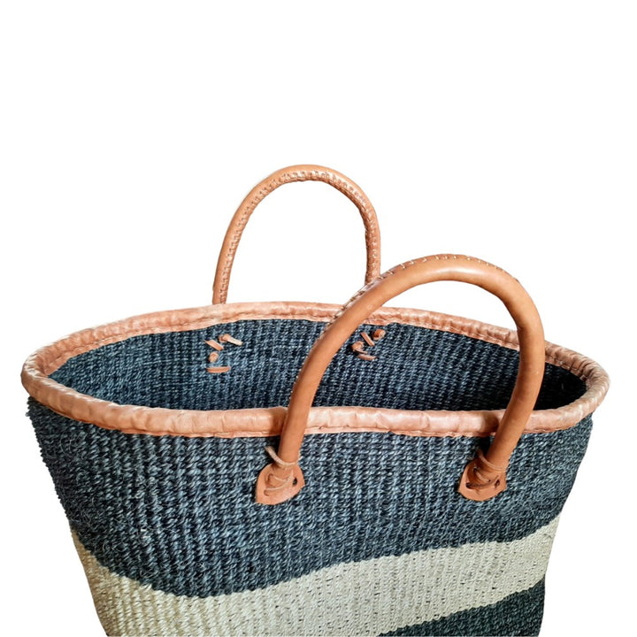 Blue + White Sisal Woven Decorative Storage Basket