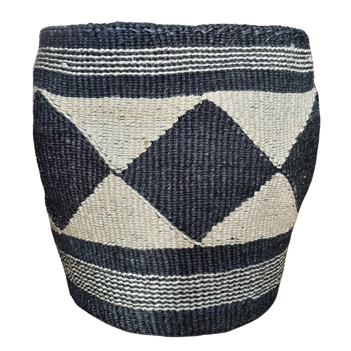 Sisal Woven Decorative Plant Basket - Black + White Diamond Pattern