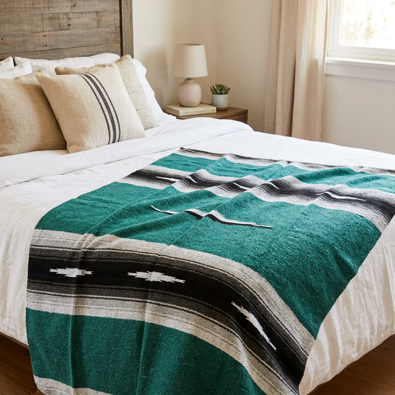 Turquoise and Black Baja Diamond Yoga Blanket