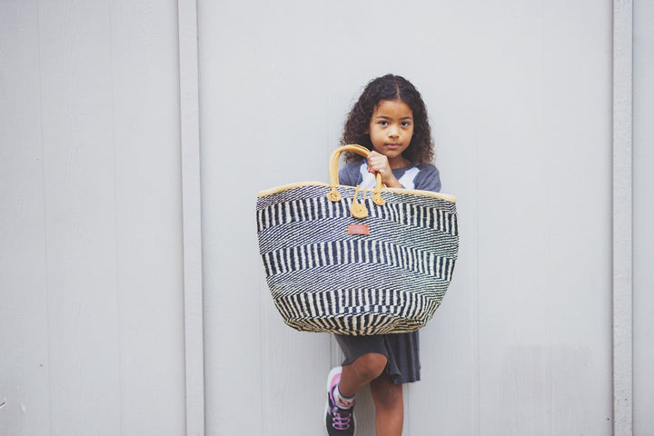 Balance Stripes Handwoven Beach Straw Tote Basket