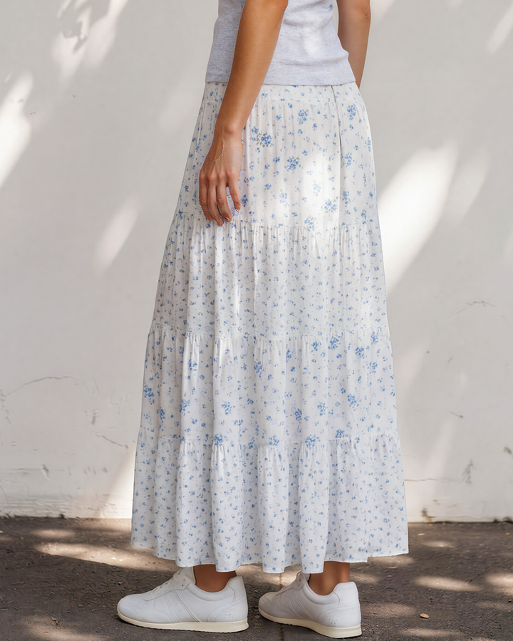 Hadley High Waist Tiny Floral Print Boho Maxi Skirt