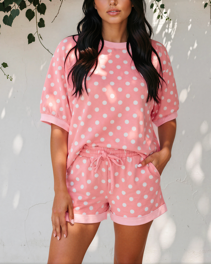 KyleeAnn Polka Dot Oversized Top Drawstring Short Set