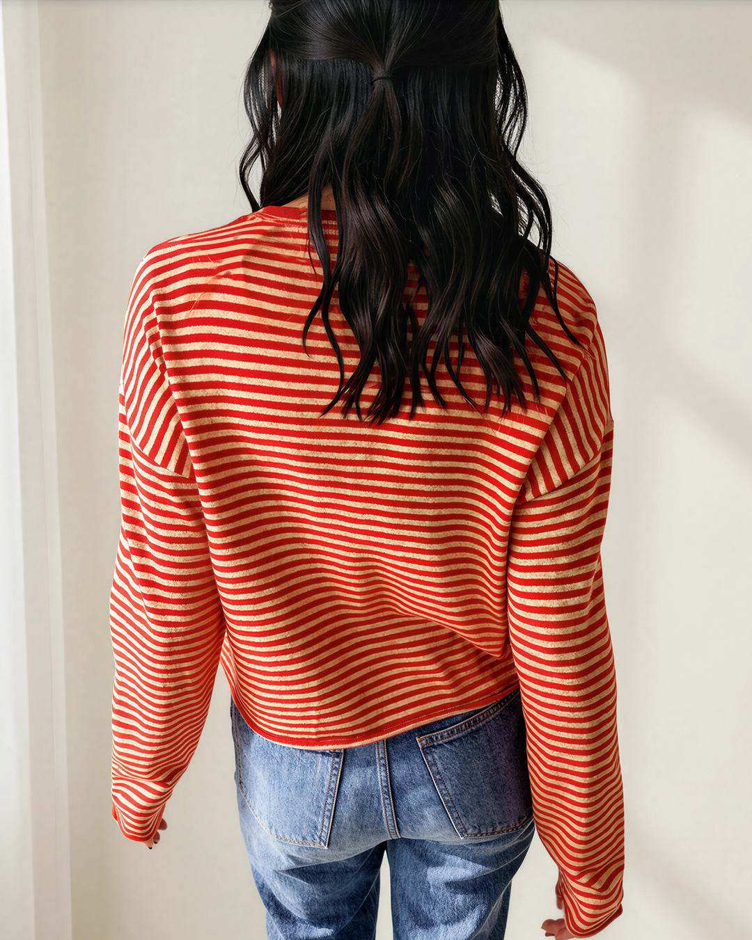 Amelia Red Stripe Cardigan | Collared Button Knit