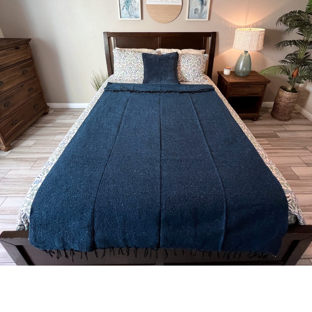 Solid Dark Blue Mexican Blanket