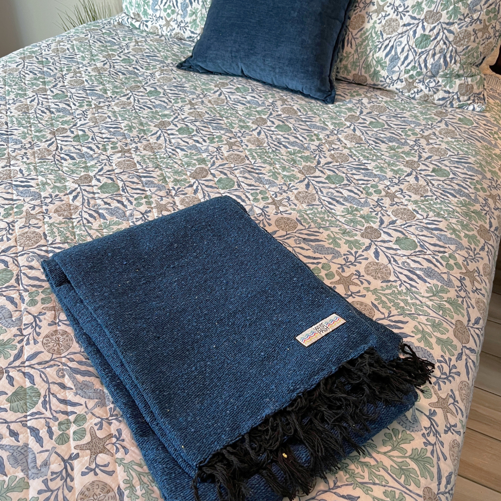 Solid Dark Blue Mexican Blanket