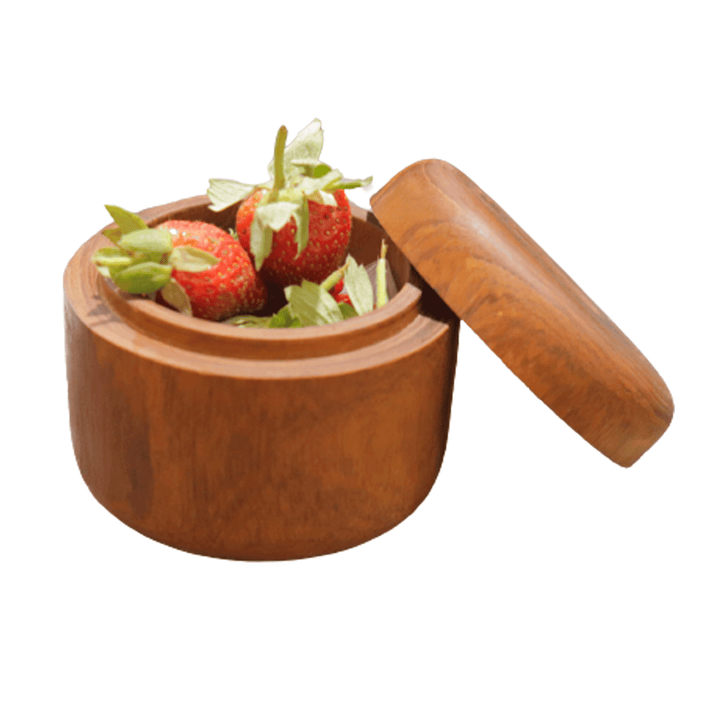 Small Teak Wood Seasoning Bowl, Handturned and Handcarved in Indonesia