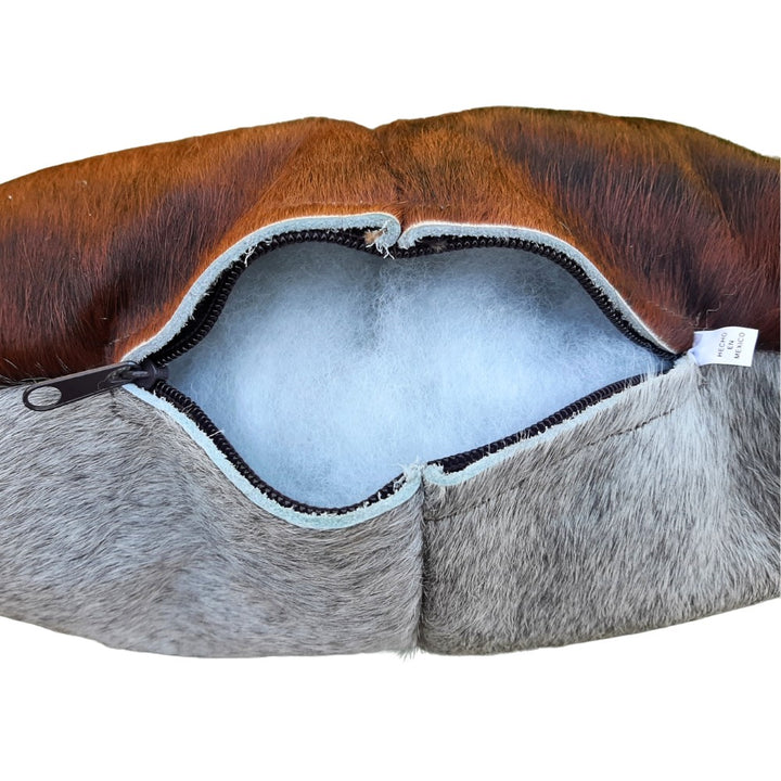 Rustic Cowhide Patchwork Pillow – Natural Hair-on-Hide, Double-Sided 16×16
