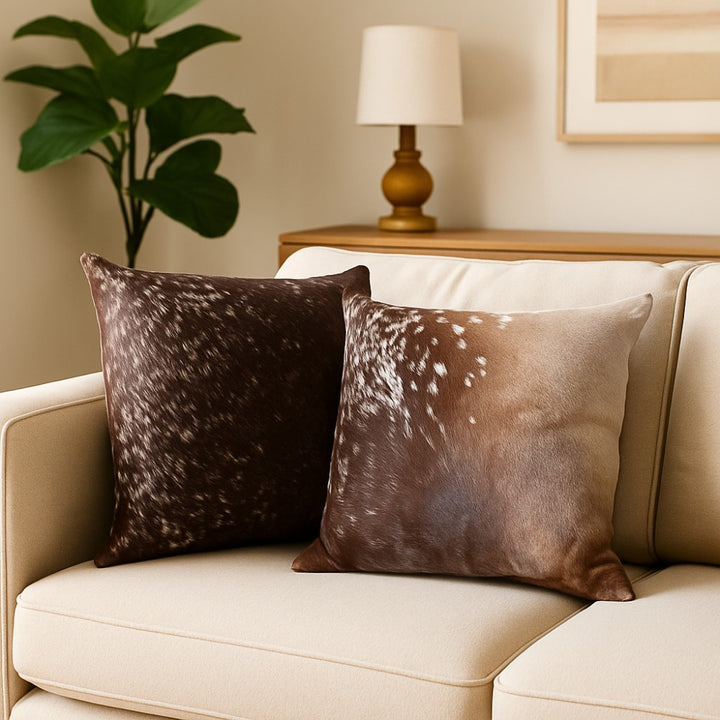 Rustic Cowhide Throw Pillow – Genuine Cowhide Front with Leather Back