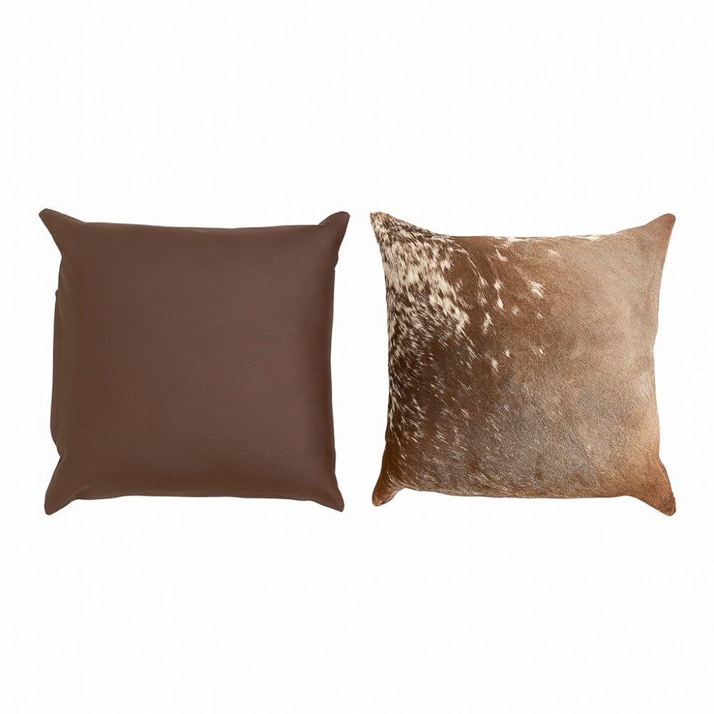 Rustic Cowhide Throw Pillow – Genuine Cowhide Front with Leather Back