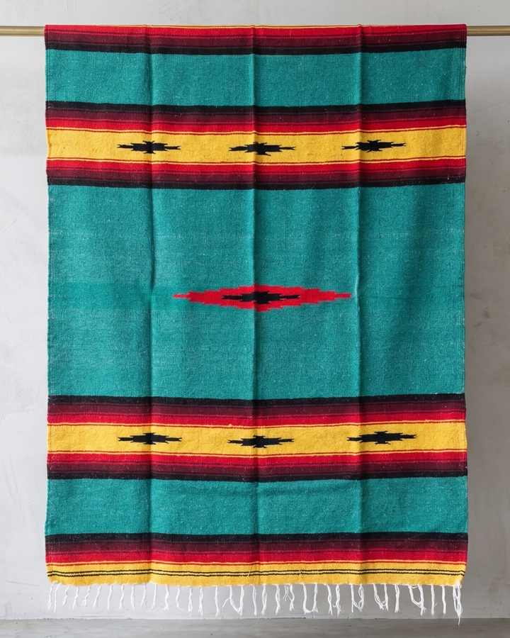 Teal Sunrise Heavyweight Mexican Blanket