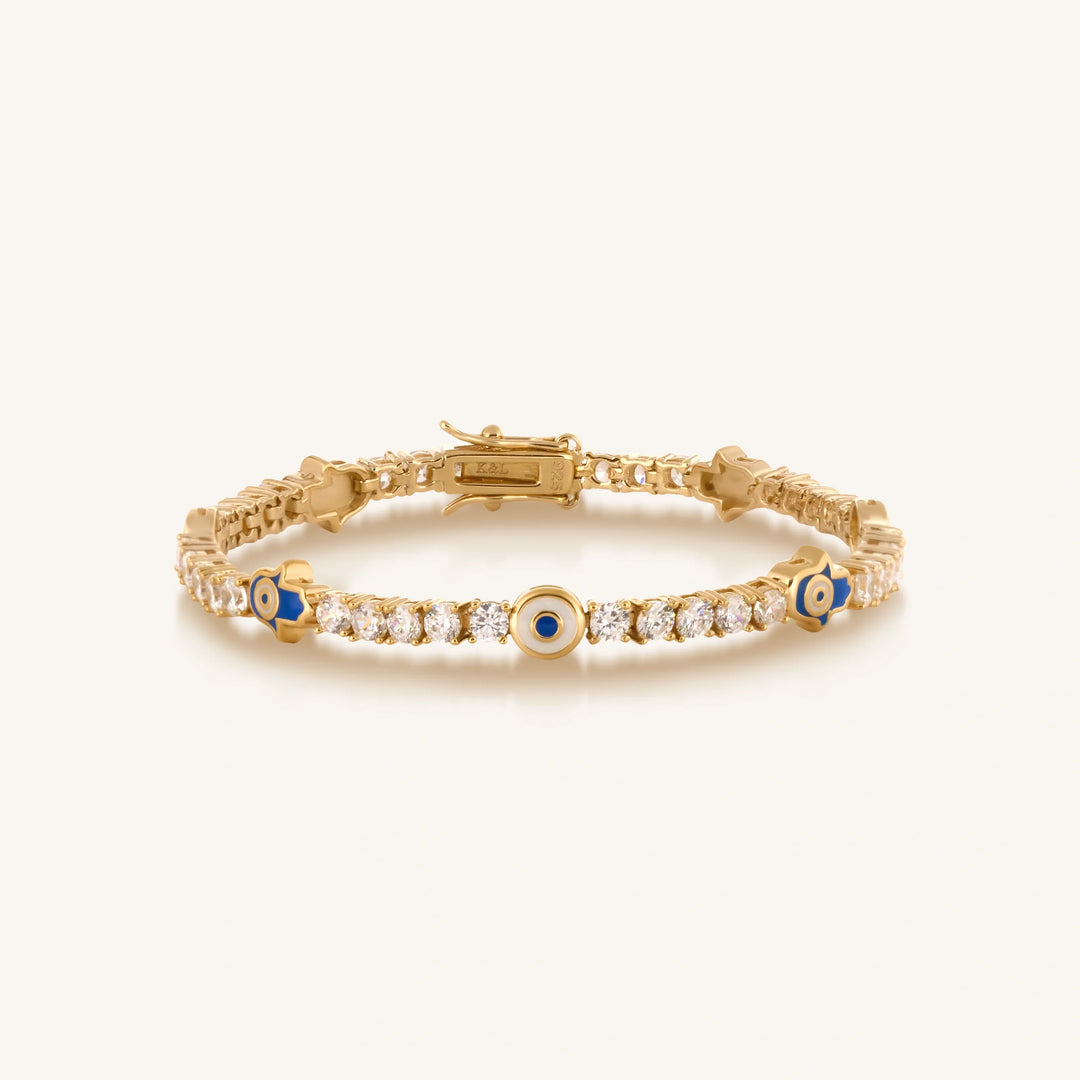 Warden of Peace Gold Evil Eye & Hamsa Tennis Bracelet