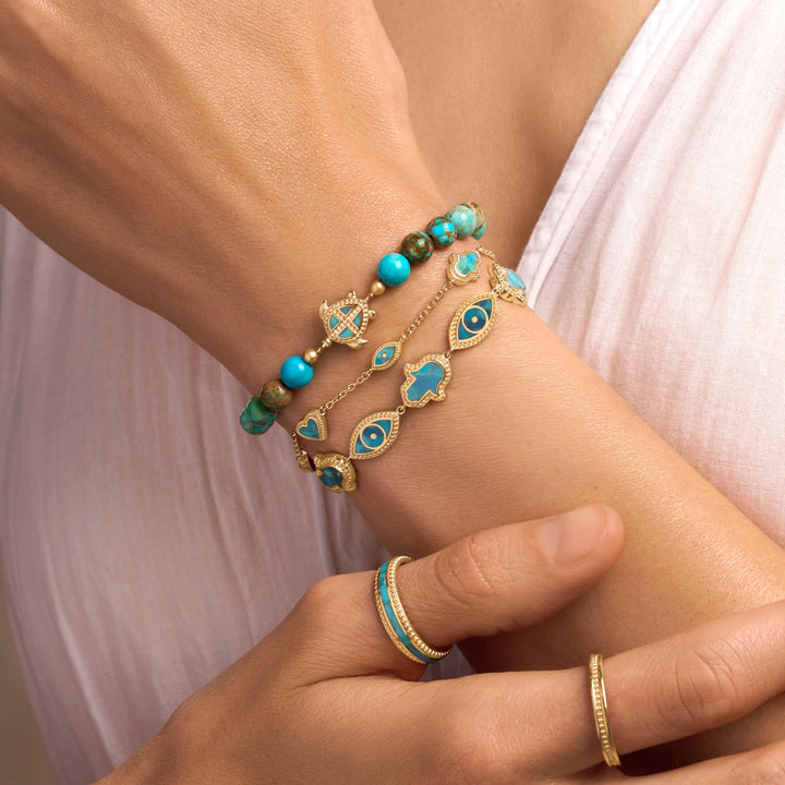 Serene Mentality Turquoise Turtle Gold Bracelet