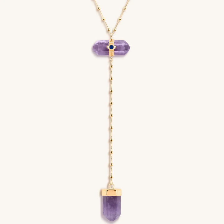 Soothing Remedy Gold Amethyst Evil Eye Double Pointer Necklace