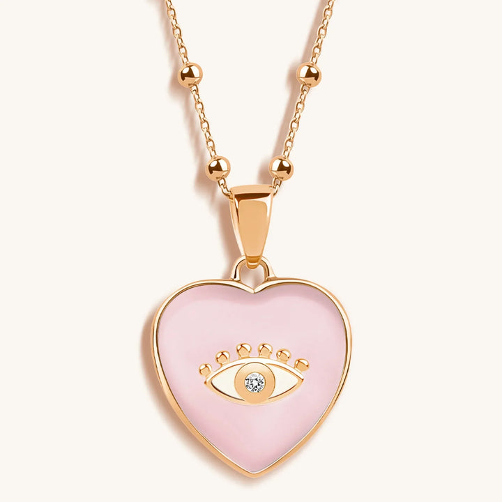 Harmonious Emotions Mother Of Pearl Heart Evil Eye Necklace