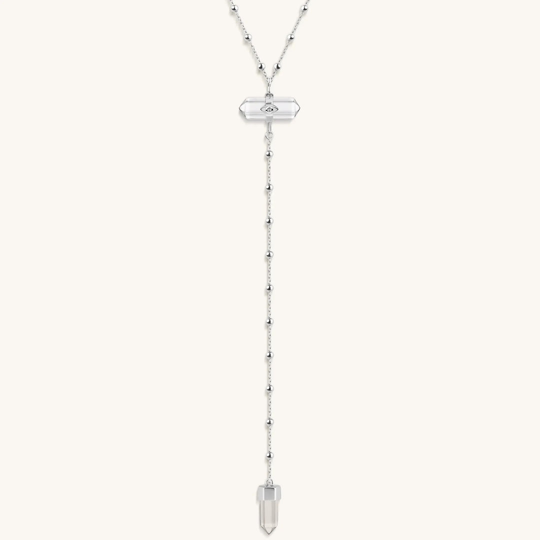 Clear Mind Crystal Quartz Silver Evil Eye Necklace