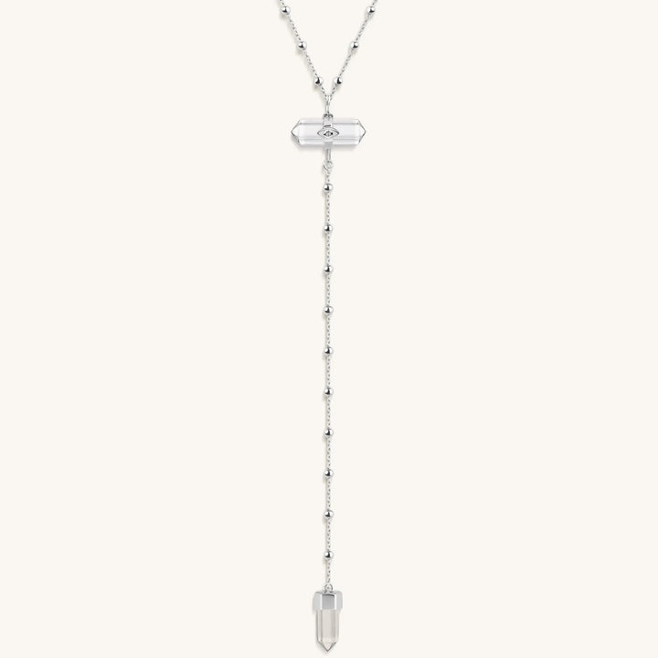 Clear Mind Crystal Quartz Silver Evil Eye Necklace