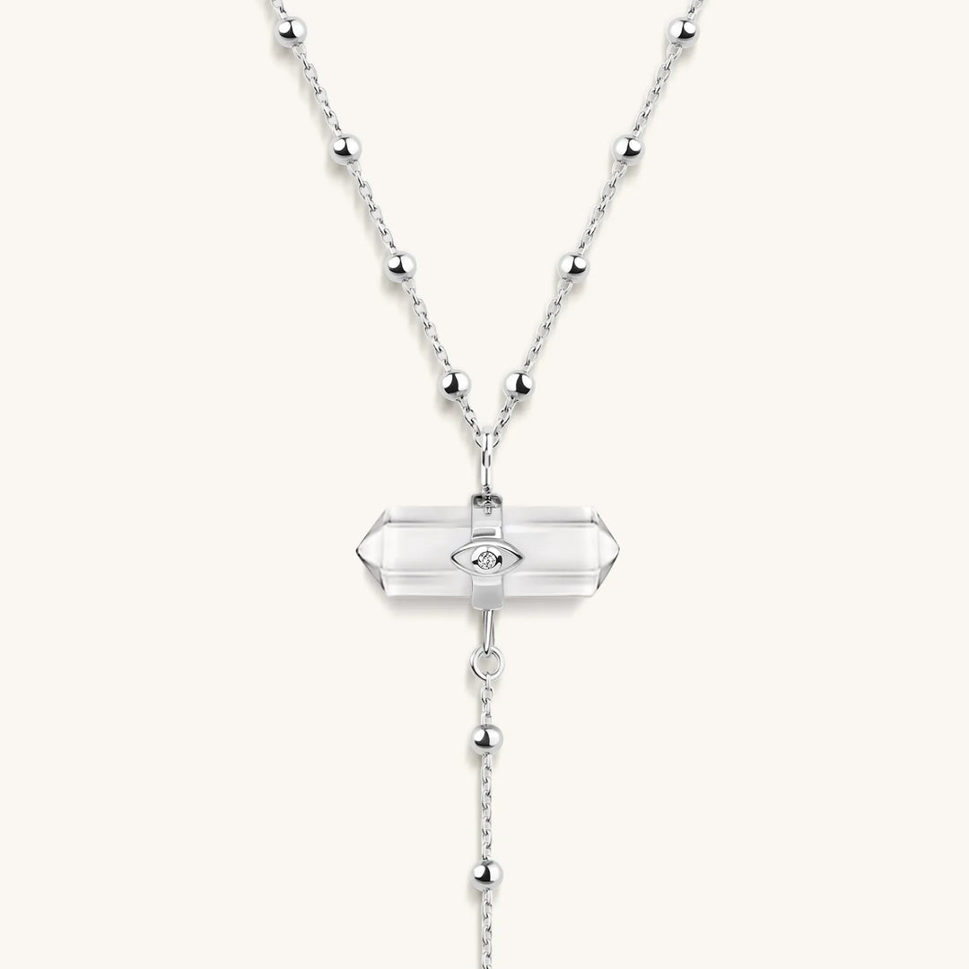 Clear Mind Crystal Quartz Silver Evil Eye Necklace