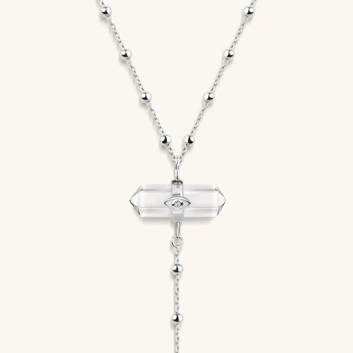 Clear Mind Crystal Quartz Silver Evil Eye Necklace