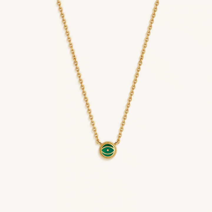Verdant Guardian Emerald Agate May Birthstone Evil Eye Gold Necklace